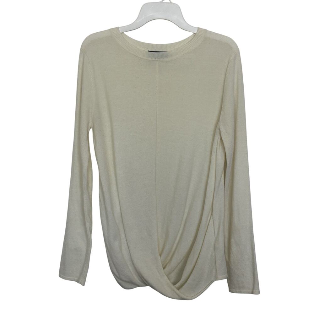 Cream Ivory Angora Blend Cross Front Sweater M Soft Cozy Quiet Luxury Minimal